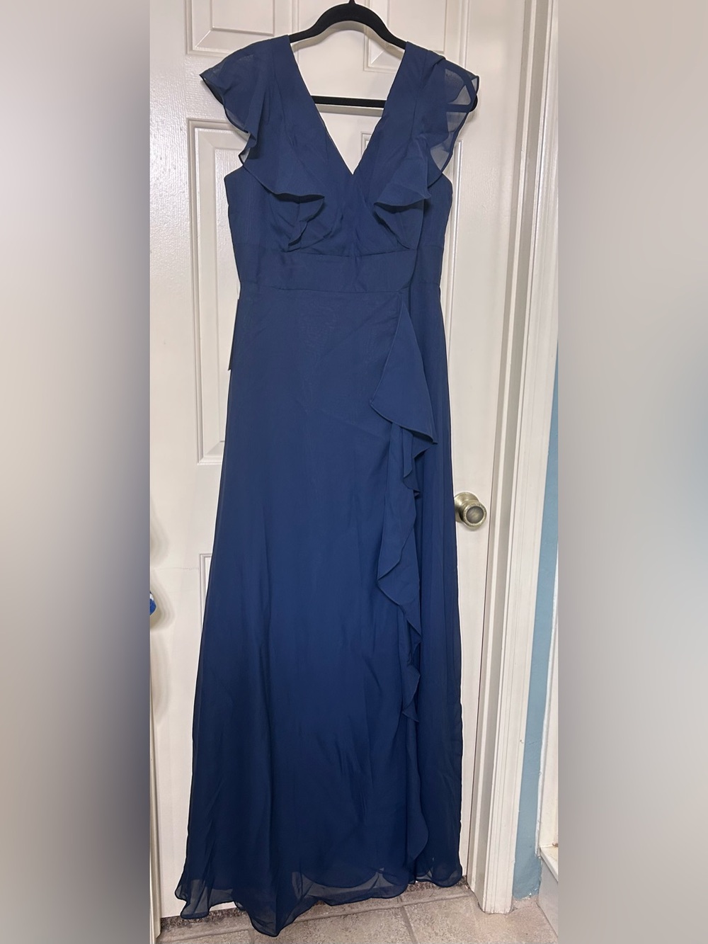 Women's Navy Blue A-Line Maxi Dress back Lace-Up Detail